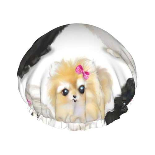 BBEXJIGY Pomeranians Graphics Print Doppellagige Duschhaube, wiederverwendbare Duschhauben für Damen und Herren von BBEXJIGY