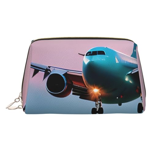 BBEXJIGY Reise-Kulturbeutel aus Leder mit Flugzeug in Abendlichtern, für Damen, Kulturbeutel, Kosmetiktasche, Make-up-Tasche von BBEXJIGY