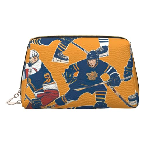 BBEXJIGY Reise-Kulturbeutel aus Leder mit Hockey-Aufdruck, für Damen, Kulturbeutel, Kosmetiktasche, Make-up-Tasche von BBEXJIGY