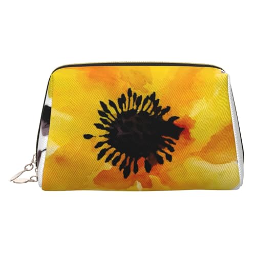 BBEXJIGY Reise-Kulturbeutel aus Leder mit gelbem Blumendruck, für Damen, Kulturbeutel, Kosmetiktasche, Make-up-Tasche von BBEXJIGY