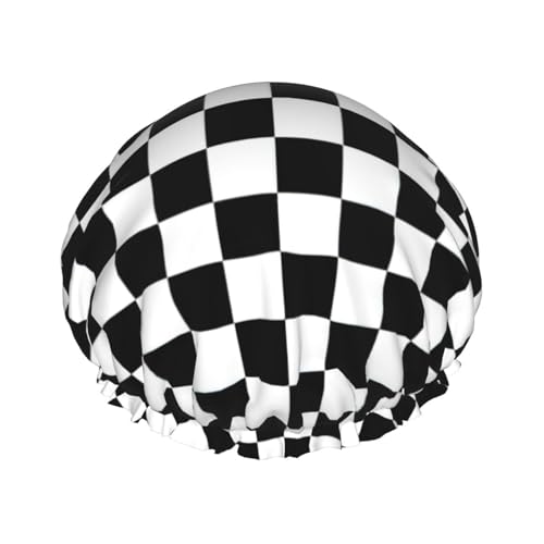BBEXJIGY Schwarz-weiß karierte Streifen Druck Doppellagige Duschhaube wiederverwendbare Duschhauben für Damen und Herren von BBEXJIGY
