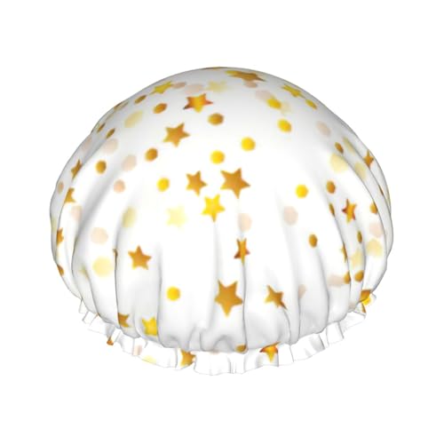 BBEXJIGY Sparsed Dreamy Stars and Spots Print Double Layer Shower Cap Reusable Shower Caps for Women Men von BBEXJIGY