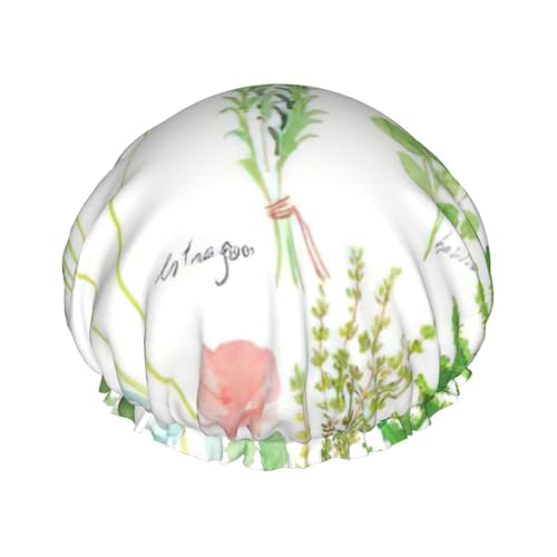 BBEXJIGY Springtime Herb Garden Print Doppellagige Duschhaube, wiederverwendbare Duschhauben für Damen und Herren von BBEXJIGY