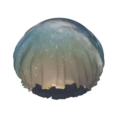 BBEXJIGY Starry Night Sky Outer Space Print Doppellagige Duschhaube Wiederverwendbare Duschhauben für Damen Herren von BBEXJIGY