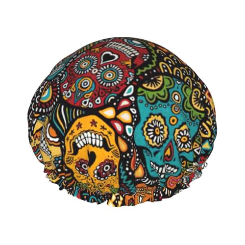 BBEXJIGY Sugar and Skulls doppelschichtige wiederverwendbare Duschhaube für Damen und Herren von BBEXJIGY