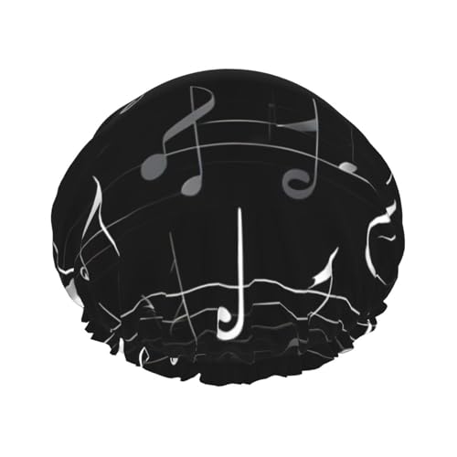 BBEXJIGY Wiederverwendbare zweilagige Duschhaube mit schwarzen Musiknoten, für Damen und Herren von BBEXJIGY