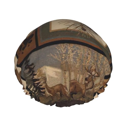 BBEXJIGY Wilde Tiere Retro Bauernhaus Druck Doppellagige Duschhaube Wiederverwendbare Duschhauben für Damen Herren von BBEXJIGY