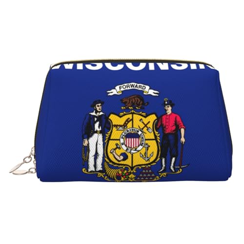 BBEXJIGY Wisconsin Reise-Kulturbeutel aus Leder mit Staatsflagge für Damen, Kulturbeutel, Kosmetiktasche, Make-up-Tasche BBEXJIGY Wisconsin Reise-Kulturbeutel aus Leder mit Staatsflagge für Damen, Kulturbeutel, Kosmetiktasche, Make-up-Tasche von BBEXJIGY