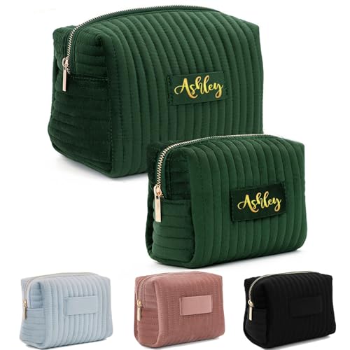 Personalisierte Kosmetiktasche Aus Samt, Individuell Bestickte Make-up-Tasche Mit Namen, Personalisierte Geschenke Für Frauen, Brautjungfern, Geburtstag(Green,L) von BBGDP