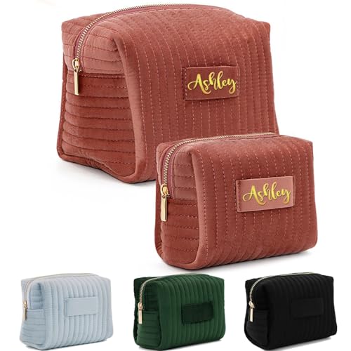 Personalisierte Kosmetiktasche Aus Samt, Individuell Bestickte Make-up-Tasche Mit Namen, Personalisierte Geschenke Für Frauen, Brautjungfern, Geburtstag(Red,L) von BBGDP