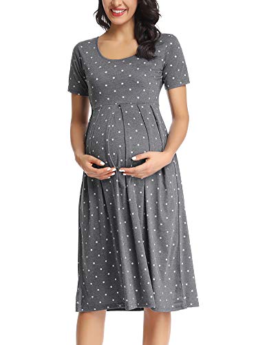 BBHoping Damen Casual Gestreiftes Umstandskleid Kurz & 3/4 Ärmel Knielang Schwangerschaft Kleidung für Babyparty, D-floral 42, Mittel von BBHoping