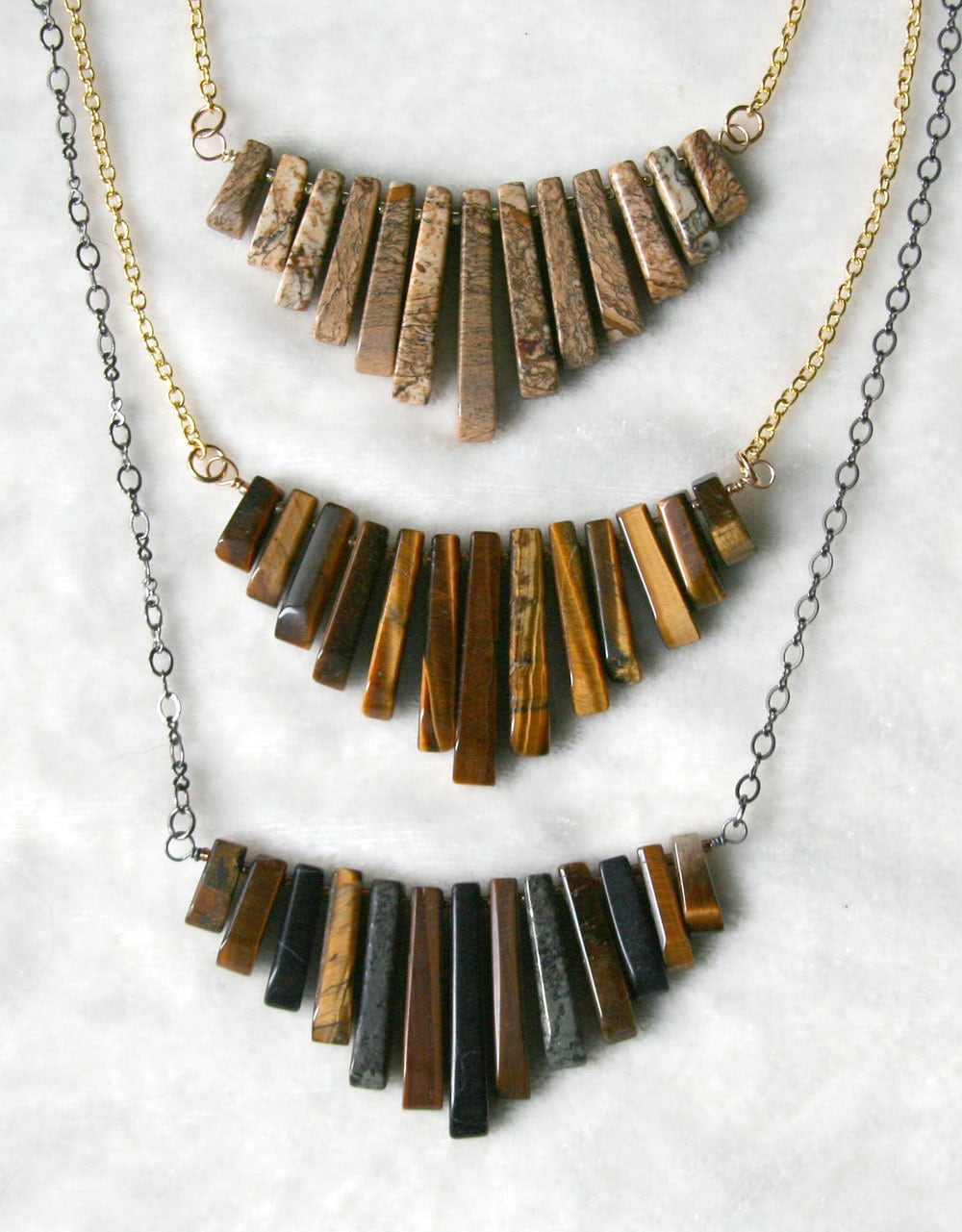 Abgestufte Edelstein Fan Kette Tigerauge, Bild Jaspis, Obsidian Abgestufte Edelstein Fan Kette Tigerauge, Bild Jaspis, Obsidian von BBJdesign
