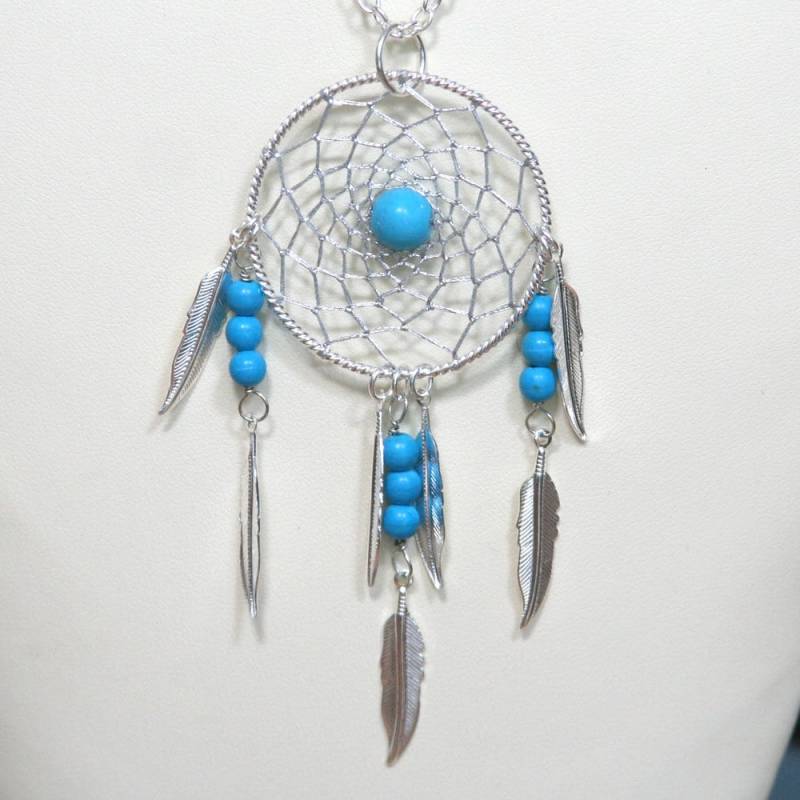 Dreamcatcher Kreide Türkis & Silber Halskette Mit Federn Groß Dreamcatcher Kreide Türkis & Silber Halskette Mit Federn Groß von BBJdesign