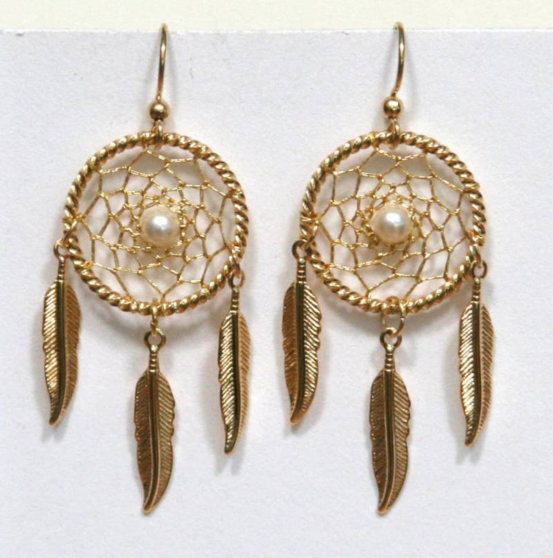 Gold Traumfänger Ohrringe Mit Federn, Edelstein Perle, Türkis, Quarz, Jaspis, Lapis, Amethyst, Granat, Malachit Gold Traumfänger Ohrringe Mit Federn, Edelstein Perle, Türkis, Quarz, Jaspis, Lapis, Amethyst, Granat, Malachit von BBJdesign