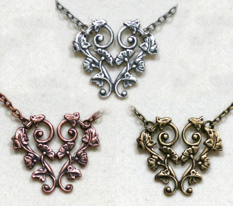 Herzrebe Und Blumen Halskette, Silber, Gold, Kupfer Herzrebe Und Blumen Halskette, Silber, Gold, Kupfer von BBJdesign