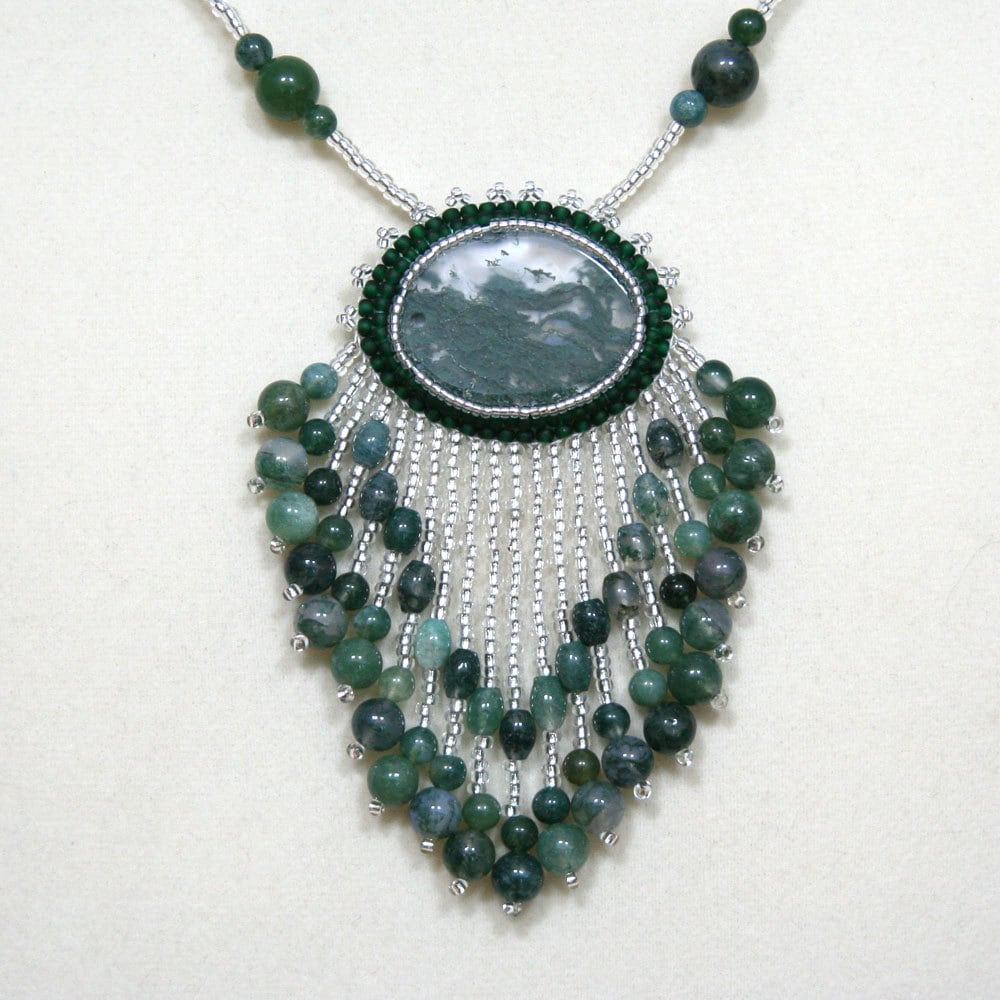 Moosachat Perlen Cabochon Halskette Ooak Waldgrün Moosachat Perlen Cabochon Halskette Ooak Waldgrün von BBJdesign