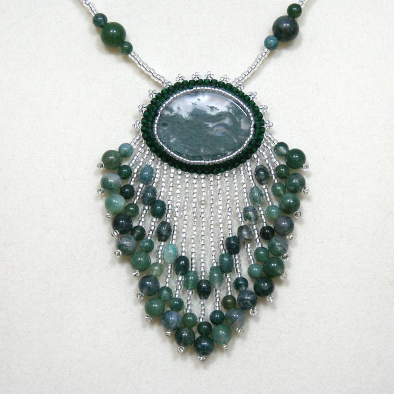 Moosachat Perlen Cabochon Halskette Ooak Waldgrün Moosachat Perlen Cabochon Halskette Ooak Waldgrün von BBJdesign