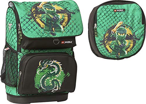 Lego Bags Schulranzen Set OPTIMO, 2 teilig, Ranzen nur 750 g, Schulset mit Lego NINJAGO Green Motiv, Büchertasche ca. 40 x 28 x 22 cm, Schultasche 16 Liter, Ranzenset mit Sportbeutel, Grün von BBM