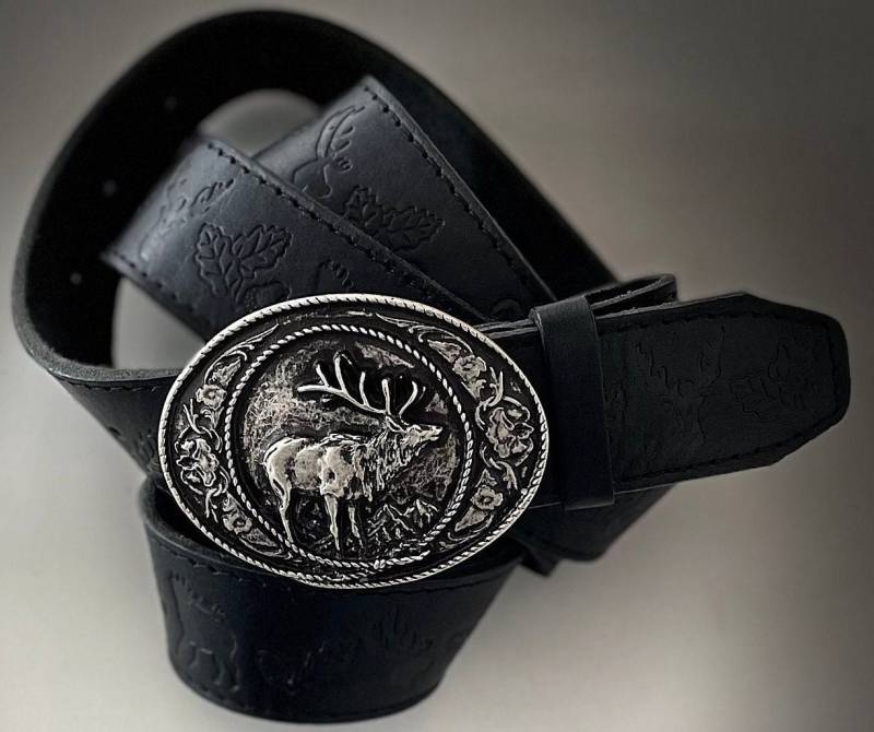 Trachtengürtel - Echt Leder Hirsch Motiv Gürtel Ledergürtel von BBMStyle