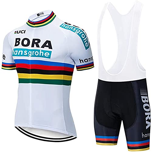 BBNNM Herren Fahrradtrikot Set Fahrradhemd Kurzarm Voller Reißverschluss Professionelle Teamkleidung und Latzhose mit 3 Taschen hinten (XXL, ID04) von BBNNM