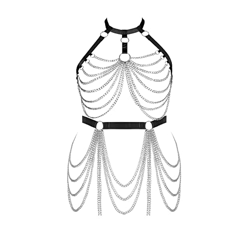 BBOHSS Damen Body Harness BH Fashion Plus Size Käfig BH Strümpfe Strumpfband Set Punk Karneval Gothic Dance Kostüm von BBOHSS
