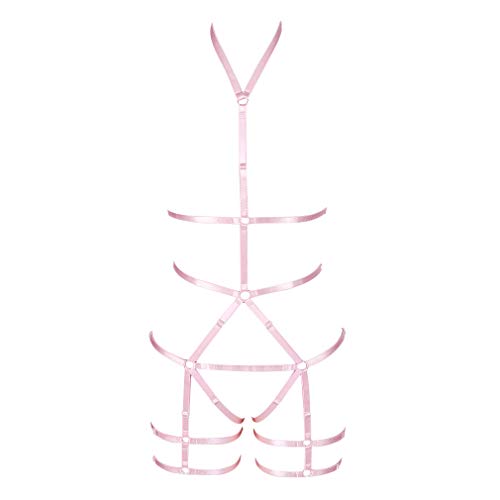 BBOHSS Damen Body Harness BH Strumpfband Gürtel Weiche Hohle Karneval Tanzzubehör Punk Gothic verstellbare Kostümzubehör (Rosa) von BBOHSS