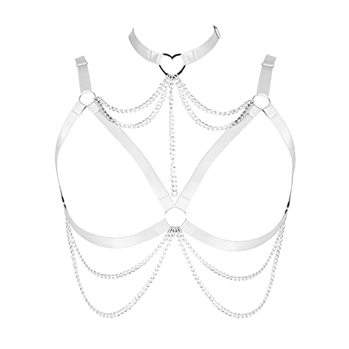 BBOHSS Damen Body Harness BH Plus Size Hohl Punk BH Gothic Karneval Weihnachten Halloween Party Tanz Kostüm, weiß, 90 von BBOHSS