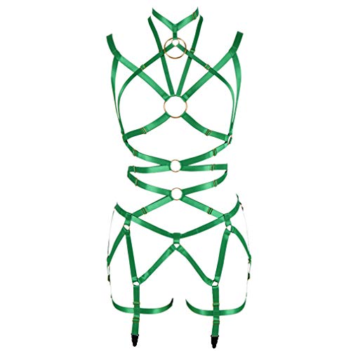 BBOHSS Damen Body Harness BH Vollelastischer Gürtel Verstellbarer elastischer Punk-Tanz Karneval Gothic Anzug Kleidung Zubehör (Grün) von BBOHSS
