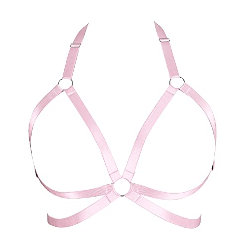 BBOHSS Damen Body Harness BH in Übergröße Modisch Punk Hohler Cupless BH Gothic Karneval Weihnachten Tanz Kostüm (Rosa) von BBOHSS