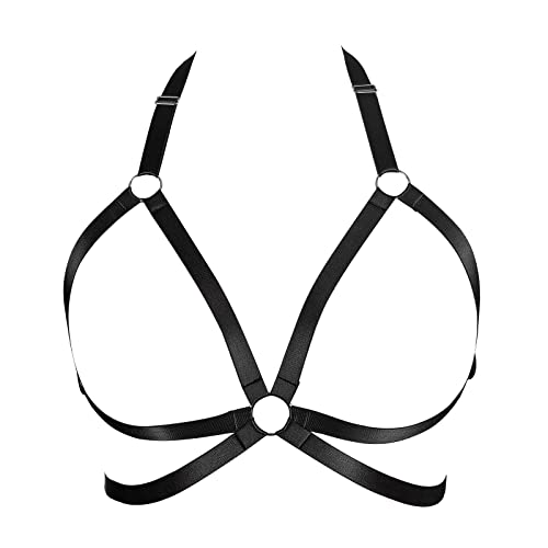 BBOHSS Damen Body Harness BH in Übergröße Modisch Punk Hohler Cupless BH Gothic Karneval Weihnachten Tanz Kostüm (Schwarz) von BBOHSS