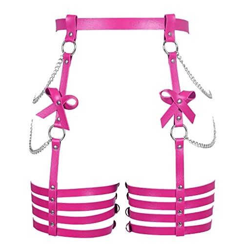 BBOHSS Damen Body Harness Bein Strumpfgürtel Leder Taille Harness Body Cage Dessous Punk Halloween Strumpfband Tanzkleidung (Rose Red) von BBOHSS