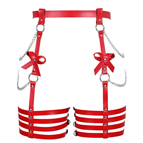 BBOHSS Damen Body Harness Bein Strumpfgürtel Leder Taille Harness Body Cage Dessous Punk Halloween Strumpfband Tanzkleidung (rot) von BBOHSS