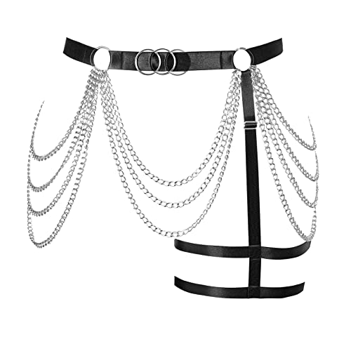 BBOHSS Damen Body Harness Bein Strumpfgürtel Übergröße Ausschnitt Mode Strumpfband Oberschenkel Punk Gothic Karneval Frau Kleidung von BBOHSS