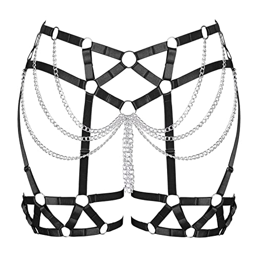 BBOHSS Damen Body Harness Bein Strumpfgürtel Übergröße Punk Gothic Karneval Halloween Tanz Mode Strumpfband Kostüm von BBOHSS