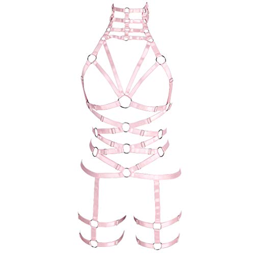 BBOHSS Damen Body Harness Bra Garter Soft Hollow Carnival Dance Accessories Punk Gothic Adjustable Belt(0004) (Rosa) von BBOHSS