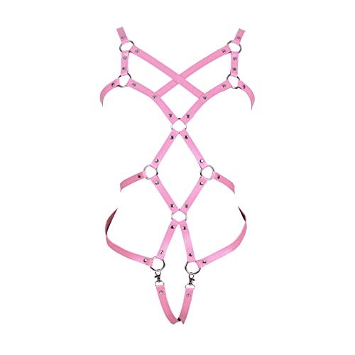 BBOHSS Damen Body Harness Leder BH Strumpfband Anzug Gürtel Gothic Punk Gürtel Strumpfband Kostüm Tanz Mode Accessoires (Rosa) von BBOHSS