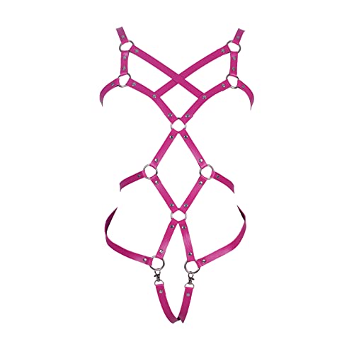 BBOHSS Damen Body Harness Leder BH Strumpfband Anzug Gürtel Gothic Punk Gürtel Strumpfband Kostüm Tanz Mode Accessoires (Rose Red) von BBOHSS