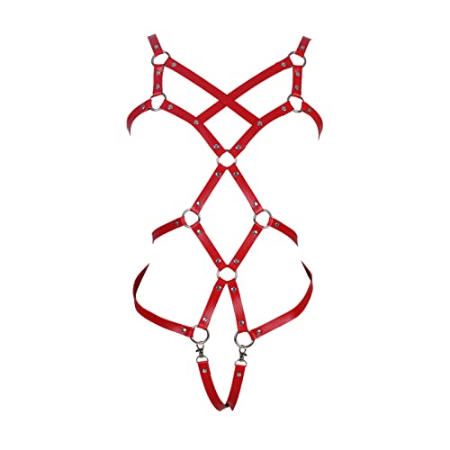 BBOHSS Damen Body Harness Leder BH Strumpfband Anzug Gürtel Gothic Punk Gürtel Strumpfband Kostüm Tanz Mode Accessoires (rot) von BBOHSS