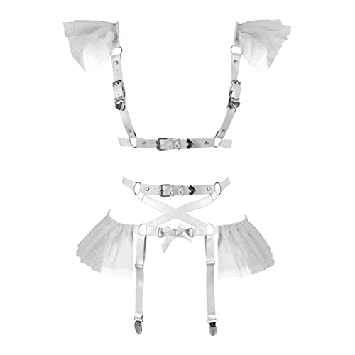 BBOHSS Damen Body Harness Leder BH Strumpfband Anzug Out Gürtel Gothic Punk Mode Gürtel Strumpfband Weihnachtstanz Kostüm (Weiß) von BBOHSS