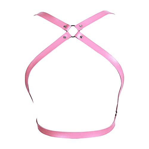 BBOHSS Damen Body Harness Leder Punk BH Verstellbarer Mode BH Gothic Halloween Karneval Tanzkostüm (Rosa) von BBOHSS