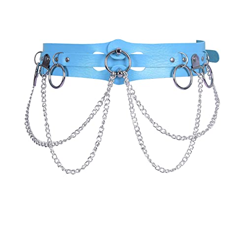 BBOHSS Damen Body Harness Leder Strumpfgürtel Taille Metallkette Gürtel Weihnachten Punk Festival Tanz Mode Gürtel Kostüm (Himmelblau) von BBOHSS