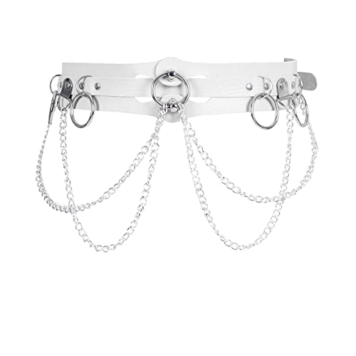 BBOHSS Damen Body Harness Leder Strumpfgürtel Taille Metallkette Gürtel Weihnachten Punk Festival Tanz Mode Gürtel Kostüm (Weiß) von BBOHSS