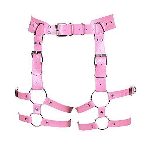 BBOHSS Damen Body Harness Mode Leder Strumpfgürtel Karneval Gothic Halloween Punk Dance Festival Strumpfband Kleidung (Rosa) von BBOHSS