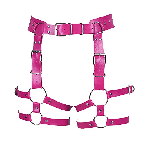 BBOHSS Damen Body Harness Mode Leder Strumpfgürtel Karneval Gothic Halloween Punk Dance Festival Strumpfband Kleidung (Rose Red) von BBOHSS