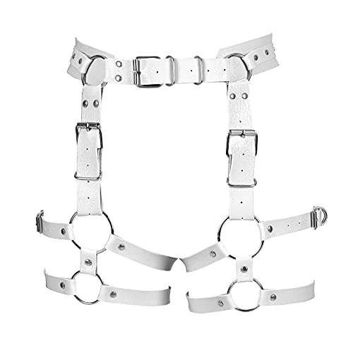 BBOHSS Damen Body Harness Mode Leder Strumpfgürtel Karneval Gothic Halloween Punk Dance Festival Strumpfband Kleidung (Weiß) von BBOHSS