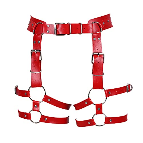 BBOHSS Damen Body Harness Mode Leder Strumpfgürtel Karneval Gothic Halloween Punk Dance Festival Strumpfband Kleidung (rot) von BBOHSS