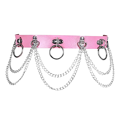 BBOHSS Damen Body Harness Mode Leder Strumpfgürtel Taille Metallkette Gürtel Halloween Punk Festival Dance Gürtel Kostüm (Rosa) von BBOHSS