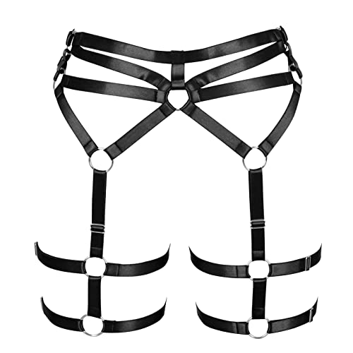 BBOHSS Damen Body Harness Mode Strumpfband Hohlstrümpfe Mode Strumpfband Punk Gothic Halloween Karneval Tanz Zubehör (Schwarz) von BBOHSS