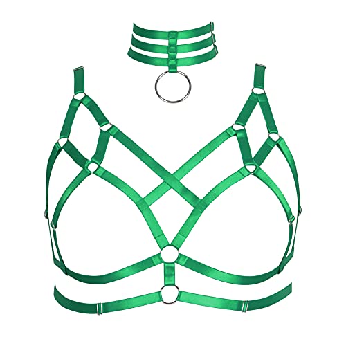 BBOHSS Damen Body Harness Plus Size BH Elastische Unterwäsche Bra Punk Elastic Bra Halloween Karneval Tanz Kostüm (Fruchtgrün) von BBOHSS