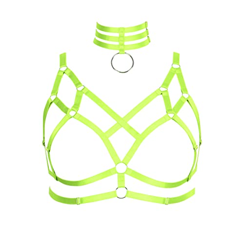 BBOHSS Damen Body Harness Plus Size BH Elastische Unterwäsche Bra Punk Elastic Bra Halloween Karneval Tanz Kostüm (Leuchtendes Grün) von BBOHSS